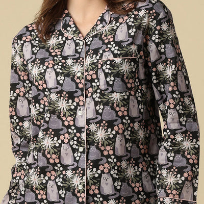 Kitty Cat Cotton Pajama Set (N283PJ) | Mahogany | boogie + birdie