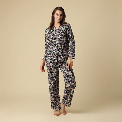 Kitty Cat Cotton Pajama Set (N283PJ) | Mahogany | boogie + birdie