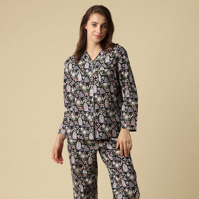 Kitty Cat Cotton Pajama Set (N283PJ) | Mahogany | boogie + birdie