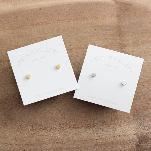 Gold Heart Stud Earrings | Birch Jewellery | boogie + birdie