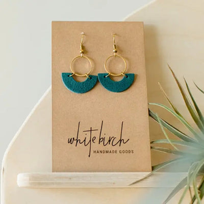 Ocean Teal Blue Leather and Brass Ring Earrings | whitebirch handmade | boogie + birdie