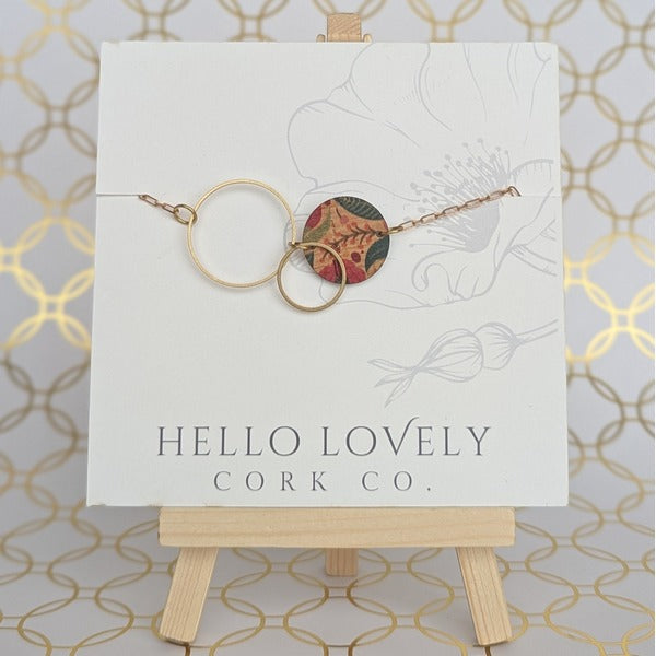 Pink & Herringbone With Green & Pink Floral Brass Circle Reversible Necklace | Hello Lovely | boogie + birdie