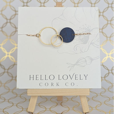 Blue & White Floral with Royal Blue Brass Circle Reversible Necklace | Hello Lovely | boogie + birdie