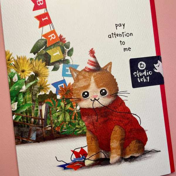 Pay Attention to Me Cat Friendship Card (HB039) | studio vcky | boogie + birdie