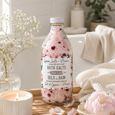 Peony & Olive Leaf Bath Salt Bottle | Dot & Lil | boogie + birdie