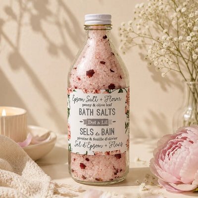Peony & Olive Leaf Bath Salt Bottle | Dot & Lil | boogie + birdie