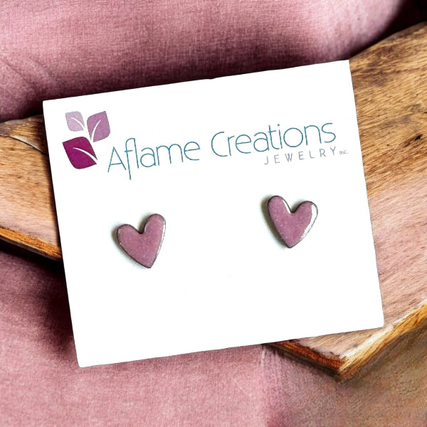 Pink Heart Enamel Stud Earrings | Aflame Jewellery | boogie + birdie

