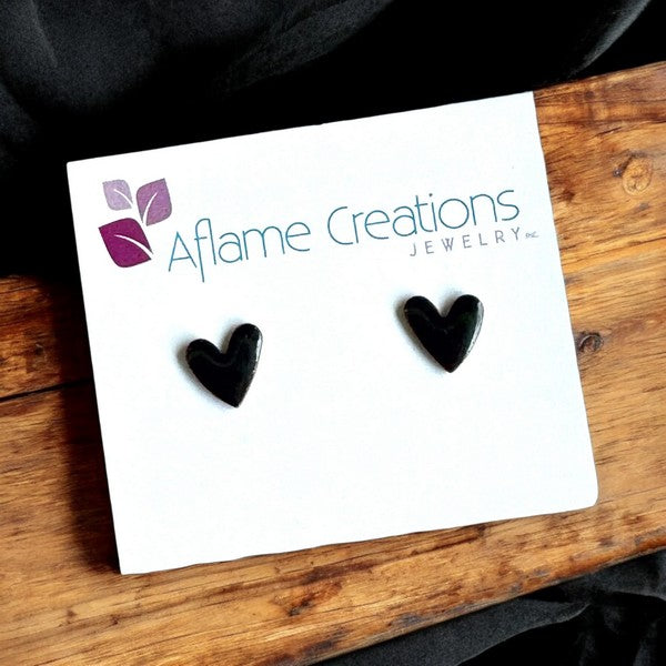 Black Heart Enamel Stud Earrings | Aflame Jewellery | boogie + birdie

