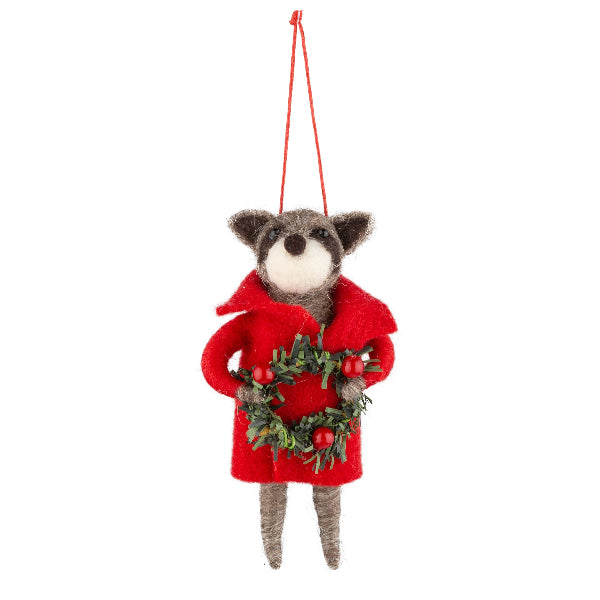 Raccoon in Red Coat Felt Ornament | Holiday Decor | boogie + birdie