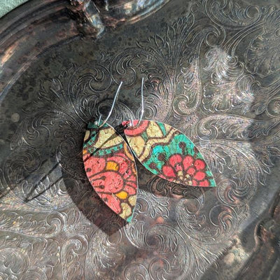 Red, Yellow, Blue Dahlia Small Leaf Earrings | Hello Lovely | boogie + birdie