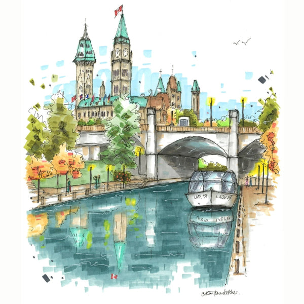  Rideau Canal and Parliament Buildings Coaster | Downtown Sketcher | boogie + birdie