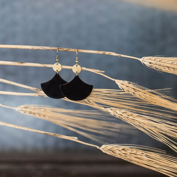 Dark Brown Leather & Brass Circles Drop Earrings | whitebirch handmade | boogie + birdie