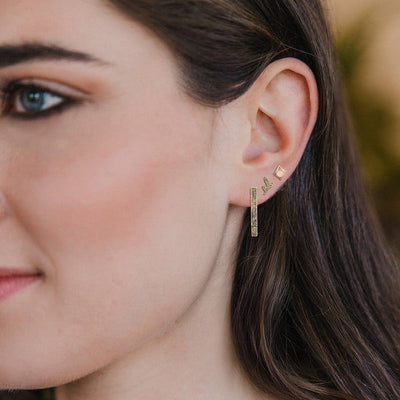 Gold Leaf Rose Quartz Stud Trio Earrings (JQ002) | Scout | boogie + birdie