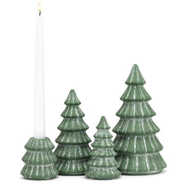 Snowy Evergreen Tree Taper Candle Holder | Holiday | boogie + birdie