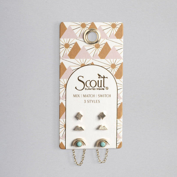 Gold Mountain Turquoise Stud Trio Earrings (JQ001) | Scout | boogie + birdie