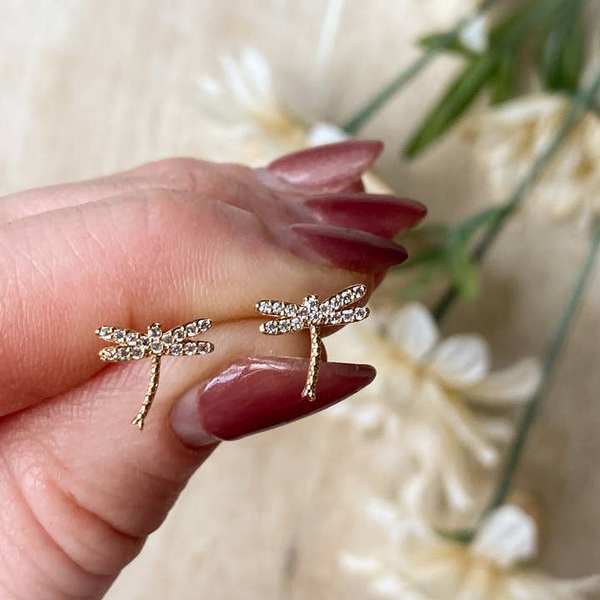 Gold Dragonfly Stud Earrings (DRA-STU-30) | Agaveh Girl | boogie + birdie