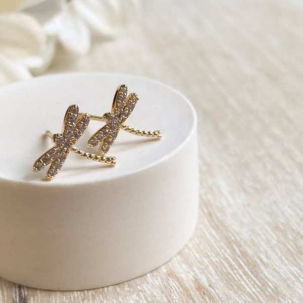 Gold Dragonfly Stud Earrings (DRA-STU-30) | Agaveh Girl | boogie + birdie