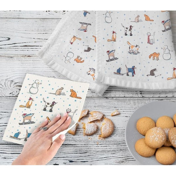 Winter Sports Cats Tea Towel | Holiday Decor | boogie + birdie