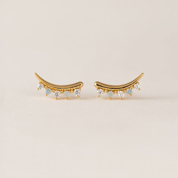 Gold Dewdrop White Opal Climber Earrings (!FA25003-WHT) | Lover's Tempo | boogie + birdie