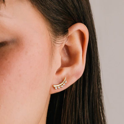 Gold Dewdrop White Opal Climber Earrings (!FA25003-WHT) | Lover's Tempo | boogie + birdie
