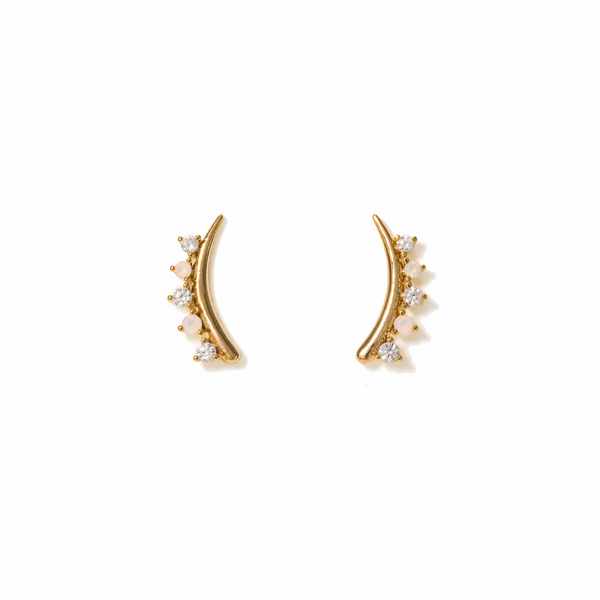 Gold Dewdrop White Opal Climber Earrings (!FA25003-WHT) | Lover's Tempo | boogie + birdie