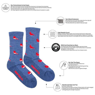 Women's Cardinal & Robin Merino Wool Socks | Friday Sock Co. | boogie + birdie