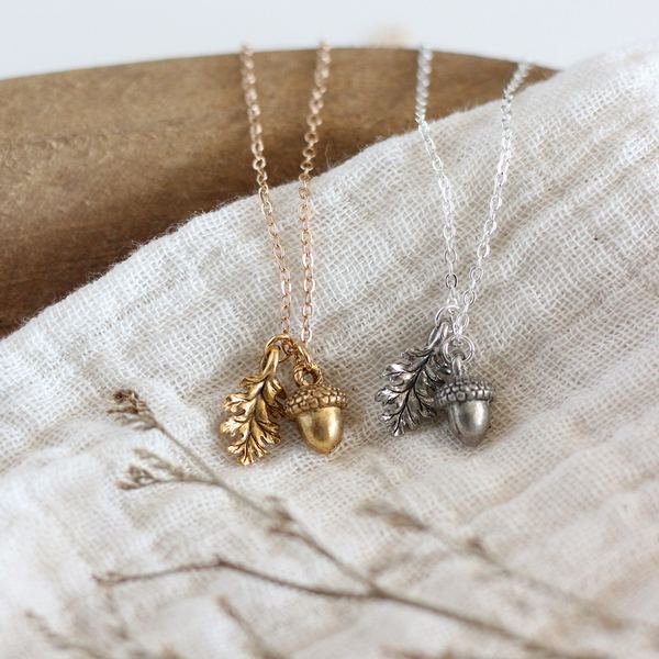 Gold Acorn & Oak Leaf Necklace | Birch Jewellery |  boogie + birdie