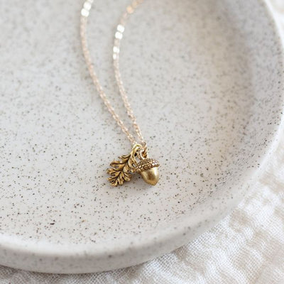 Gold Acorn & Oak Leaf Necklace | Birch Jewellery |  boogie + birdie
