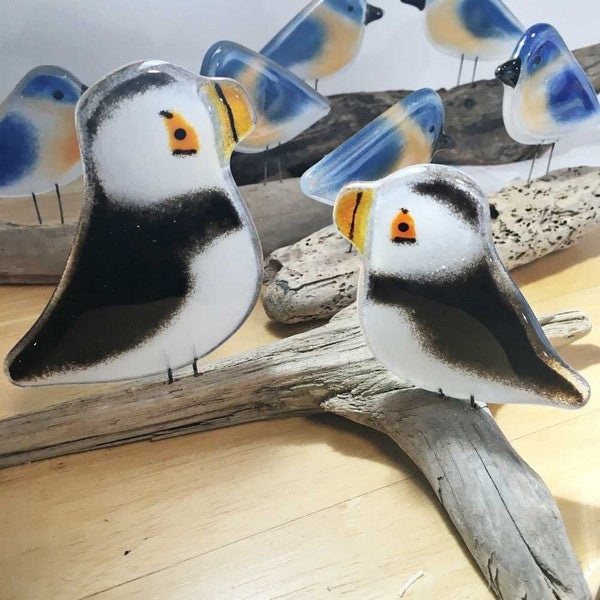 Glass Puffin Adult & Chick Pair Perched Decor - The Glass Bakery - boogie + birdie