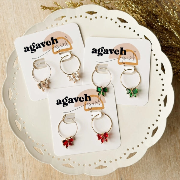 Gold Hoops with Green Crystal Bow Earrings  | Agaveh Girl | boogie + birdie