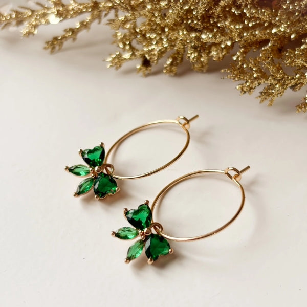 Gold Hoops with Green Crystal Bow Earrings  | Agaveh Girl | boogie + birdie