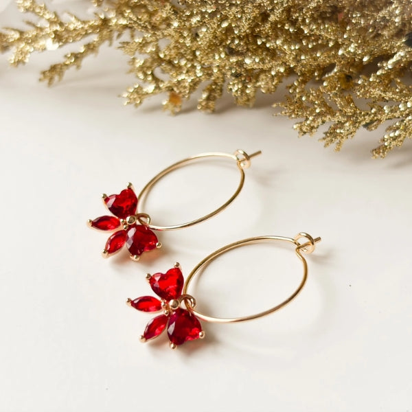 Gold Hoops with Red Crystal Bow Earrings  | Agaveh Girl | boogie + birdie