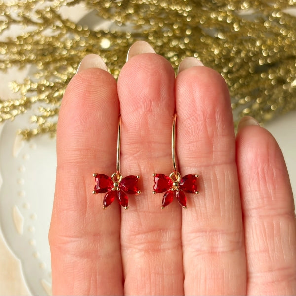 Gold Hoops with Red Crystal Bow Earrings  | Agaveh Girl | boogie + birdie