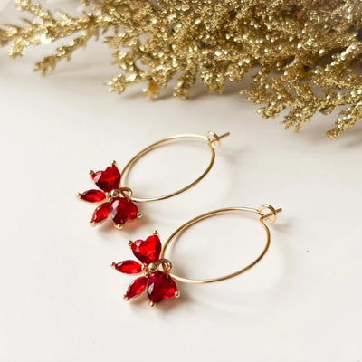 Gold Hoops with Red Crystal Bow Earrings  | Agaveh Girl | boogie + birdie