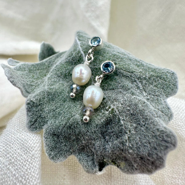 Beloved Pearl & Aquamarine Drop Earrings | Open Fire | boogie + birdie