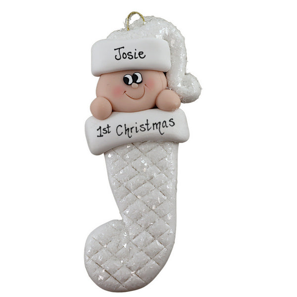 Personalized Baby Stocking Glitter White Ornament | Ornamentopia | boogie + birdie