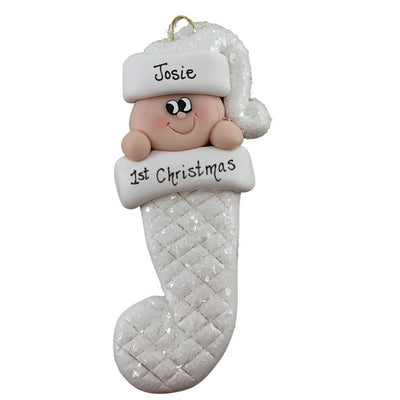 Personalized Baby Stocking Glitter White Ornament | Ornamentopia | boogie + birdie