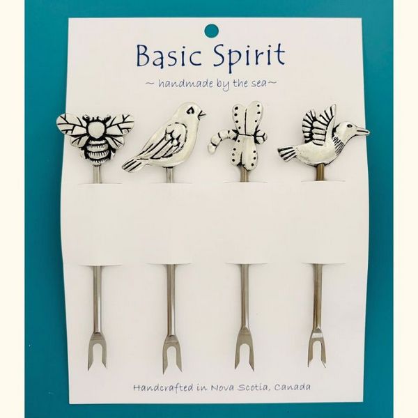 Pewter Birds and Bees Food Picks | Set of 4 | Basic Spirit | boogie + birdie