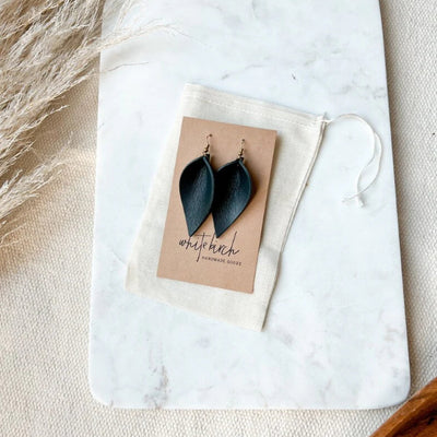 Black Leaf Leather Drop Earring | whitebirch handmade | boogie + birdie