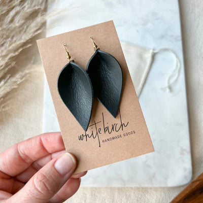 Black Leaf Leather Drop Earring | whitebirch handmade | boogie + birdie