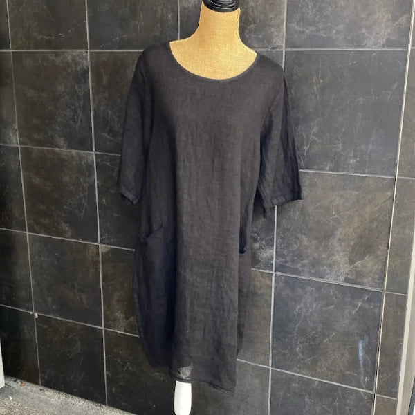 Black Linen Tunic Dress | Beyond Capri | boogie + birdie

