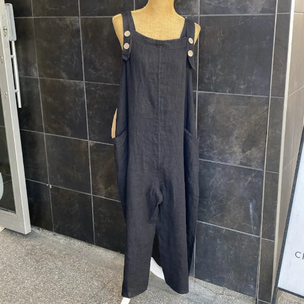 Black Linen Romper with Pockets | Beyond Capri | boogie + birdie

