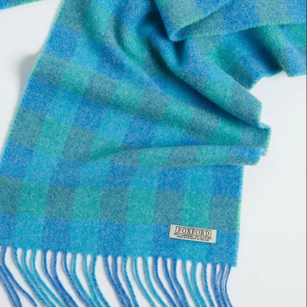 Blue & Green Check Lambswool Scarf | Foxford | boogie + birdie