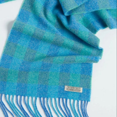 Blue & Green Check Lambswool Scarf | Foxford | boogie + birdie