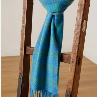 Blue & Green Check Lambswool Scarf | Foxford | boogie + birdie