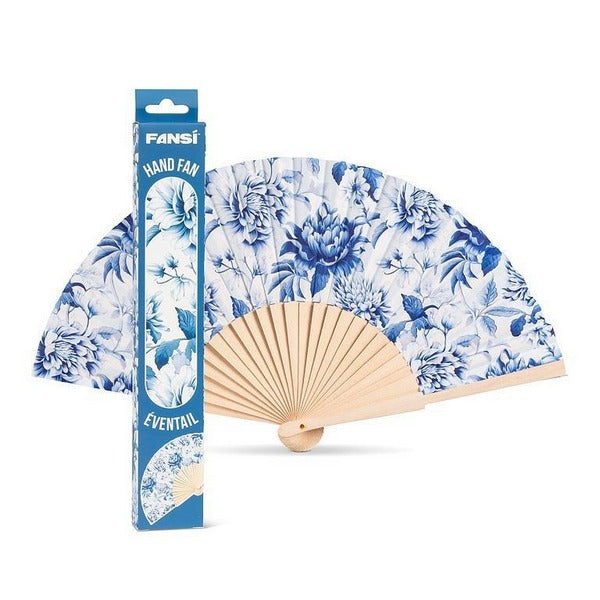 Blue & White Hand Fan (20-FANSI-005) | Accessories | boogie + birdie