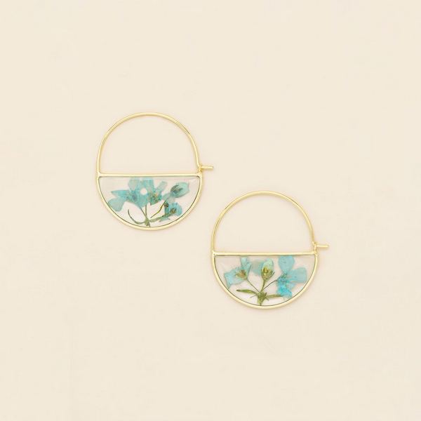 Blue Baby's Breath Pressed Flower Gold Hoop Earrings | Scout | boogie + birdie