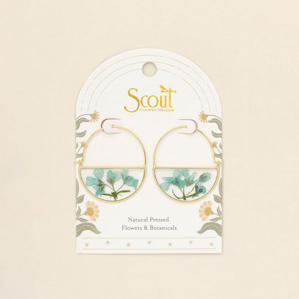 Blue Baby's Breath Pressed Flower Gold Hoop Earrings | Scout | boogie + birdie