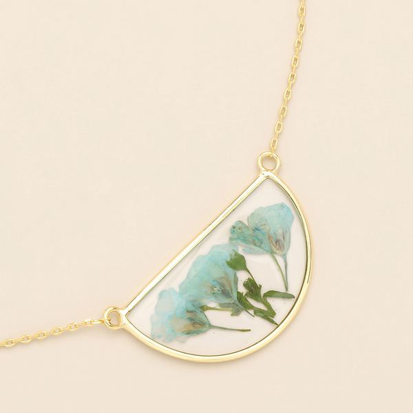 Blue Baby's Breath Pressed Flower Gold Necklace | Scout | boogie + birdie