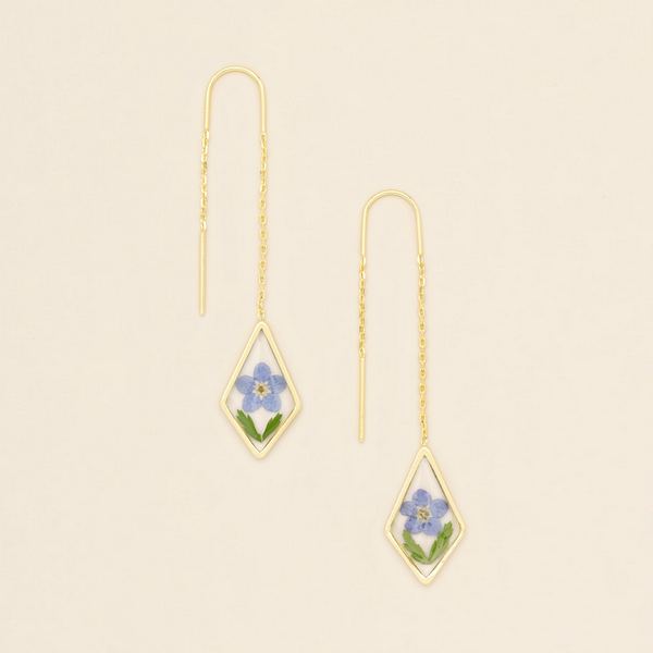 Blue Forget-Me-Not Pressed Flower Gold Threader Earrings | Scout | boogie + birdie